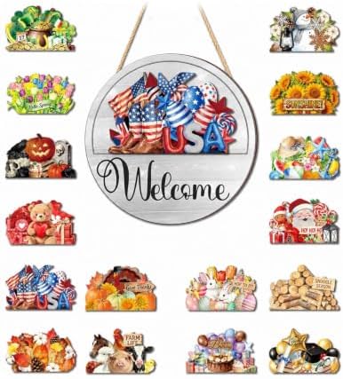 Interchangeable Welcome Sign for Front Door, Seasonal Wooden Door Decor by Unknown