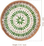 YANGQIHOME Round Serving Tray with Decorative Mother of Pearl Inlay, Wicker Tray for Home Decor, Table Decor, Gifts, Dining, Woven Tray for Food, Fruit, Coffee, 13.8 inch - Image 7