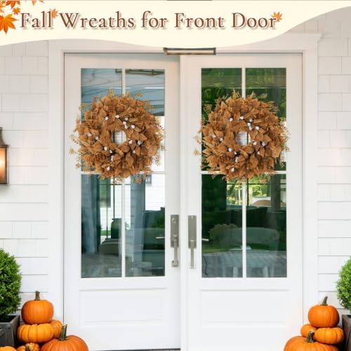 26 Inch Fall Wreath for Front Door, Artificial Eucalyptus Porch Decor (26in) - Image 4