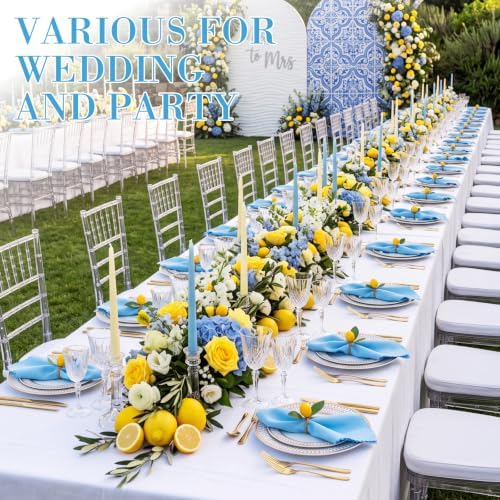 Preboun 24 Pcs Blue Cloth Napkins 19"x19" with Lemon Napkin Rings - Image 5