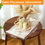 12 Sets Boho Table Runner and Woven Round Placemats Set, White, 12x72 - Image 3