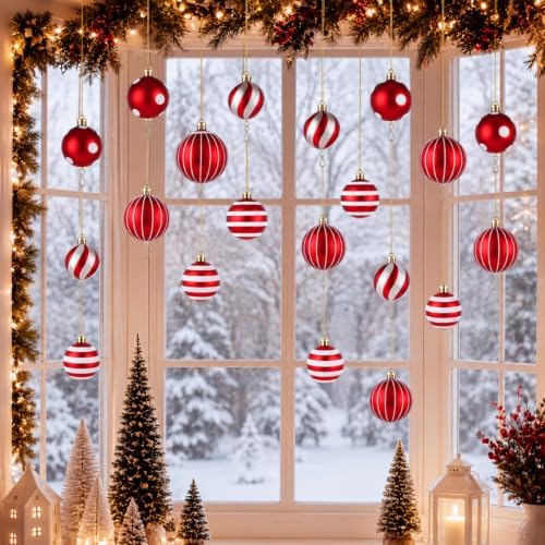 Thenshop 18 Pcs Christmas Window Decorations Xmas Hanging Ball Ornament Kit - Image 5