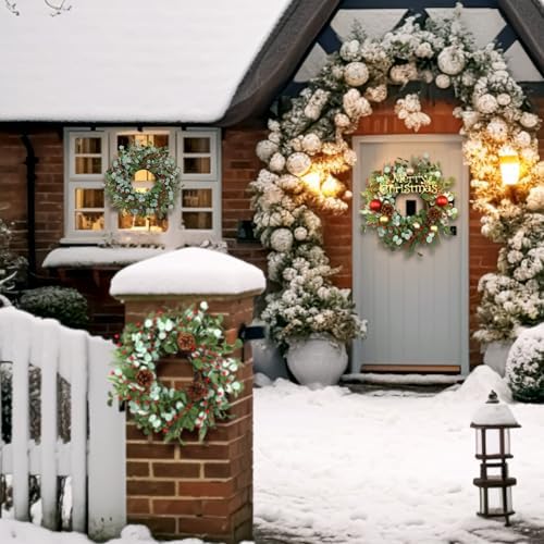 Zeyune 4 Pcs 14" Christmas DIY Green Wreath Artificial Wreath, Chic Style - Image 4