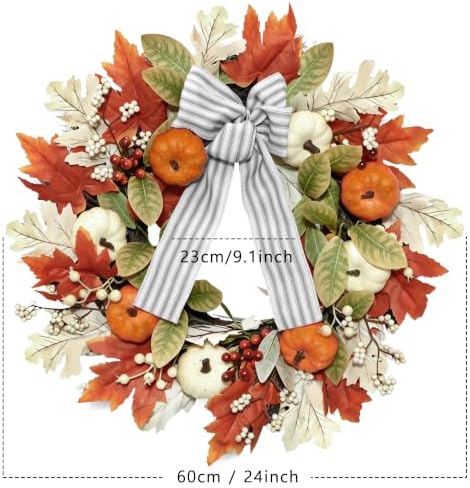 24 Inch Fall Wreaths for Front Door,Home Decor for Farmhouse Off White - Image 2