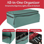 Christmas Ornament Storage Box - Christmas Ornament Organizer Storage Box with 3 Trays, Adjustable Grids, and Large Front Zipper Pocket - Fits up to 72 Bulbs and Decorations by Elf Stor (Green) - Image 5