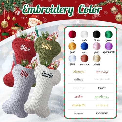 Personalized Dog Christmas Stockings,Custom Embroidered Pet Name & Bone Shape Stocking for Pet,Premium Cable Knit 15.7” Large Dog Stocking for Fireplace Holiday Decor Gifts(6 Pack) - Image 4