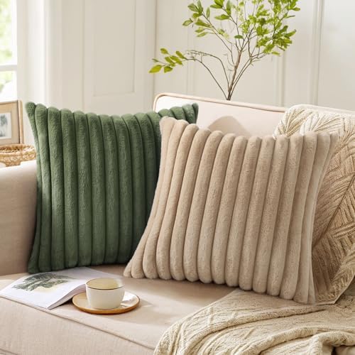 Pallene Faux Fur Decorative Throw Pillow Covers 20x20 Set of 2, Olive Green - Image 5