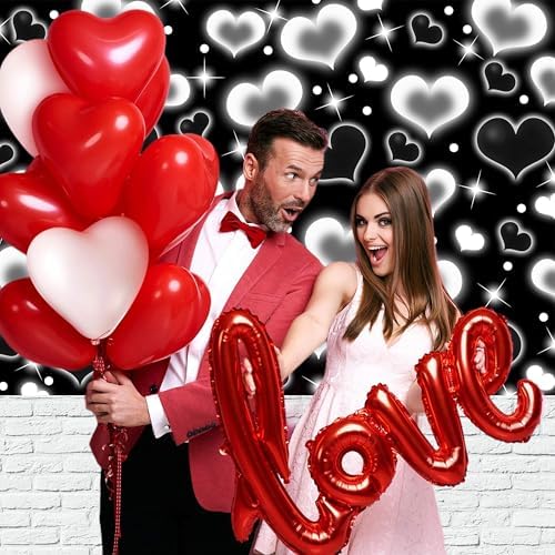 Valentines Day Black Heart Early 2000s Backdrop 12x8 FT Y2K Party Decorations 90S Old School Background for Photoshoot Valentines Banner Decor Birthday Props Banners for Romantic Party - Image 3