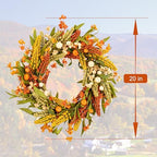 JINGHONG Artificial Fall Wreath 20 Inch Fall Wreaths for Front Door Orange Autumn Wreath with Pumpkins Grain Ears Foliage for Harvest Thanksgiving Day Wall Porch Farmhouse - Image 6