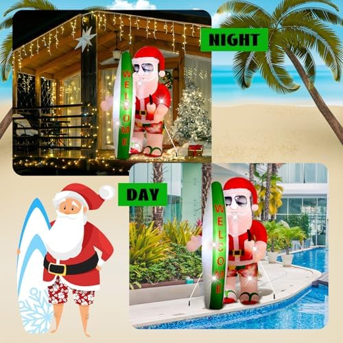 VIHOSE 5.4 ft Christmas Inflatables, Hawaiian Tropical Beach Santa Design - Image 6