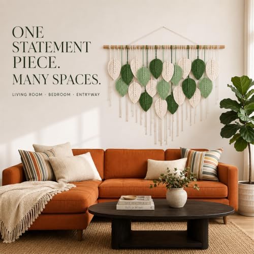 Mnjmhsg Macrame Wall Hanging, Green Boho Leaf Decor, 39 x 29.5 in - Image 7