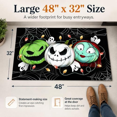 Pycat Halloween Doormat 32x48in Spooky Pumpkin Faces Ghost Spiderweb String - Image 3