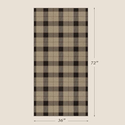 JTJ Easy Jute 3x6 Kitchen Runner Rug, Black & Beige Plaid, Washable - Image 2