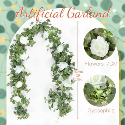 Canlierr 2 Pcs Large Mr & Mrs Sign with Artificial Flower Garland, White - Image 2