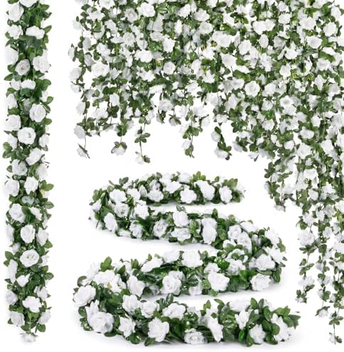 Suncalla 30 Pcs 246ft Flower Garland Artificial Vine with Green Leaves Hanging Fake Flower Vines Ivy Garlands Wall Garden Decor for Room Wedding Birthday Arch Decor (White) by Unknown