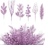 Light Purple 66 Pcs Christmas Glitter Picks and Sprays, Xmas Artificial Floral Stems Branches Berry Leaf Pine for Tree Topper Wreath Garland Centerpiece Holiday Party Home Decor by Vertintong