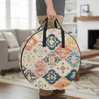 Boho Round Storage Bag 24 Inch, Vintage Orange Blue Abstract Ethnic Flower Texture Clothes Storage Container with Handles Heavy Duty Organizer for Comforter, Bedding & Holiday Wreaths - Image 2