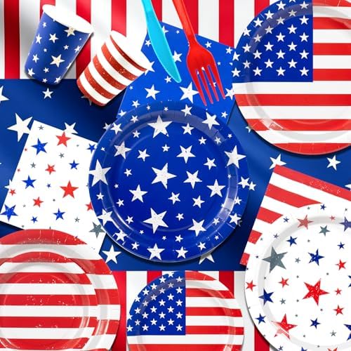 147Pcs 4th of July Paper Plates and Napkins Party Supplies,Serves 24 - Image 3