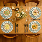 Ridhi Floral Block Print Round Placemats 15" in, Set of 4, Moss Green - Image 3