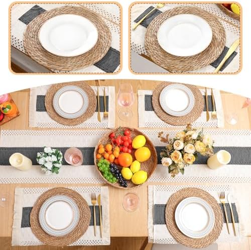 Boho Table Runner and Placemats Set, 6 Sets, Gray, 12x72 - Image 6