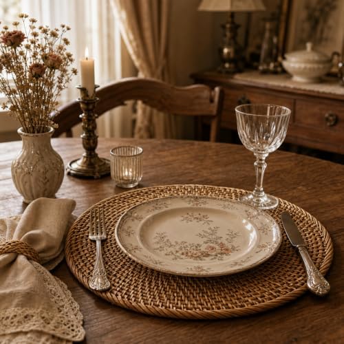 Round Rattan Placemats Set of 4, 13'' Boho Woven Chargers for Dinner Plates - Image 2