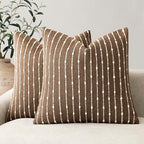 Foindtower Decorative Striped Boucle Throw Pillow Covers 24x24 Inch Brown by Foindtower