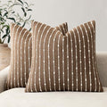 Foindtower Decorative Striped Boucle Throw Pillow Covers 20x20 Inch Brown by Foindtower