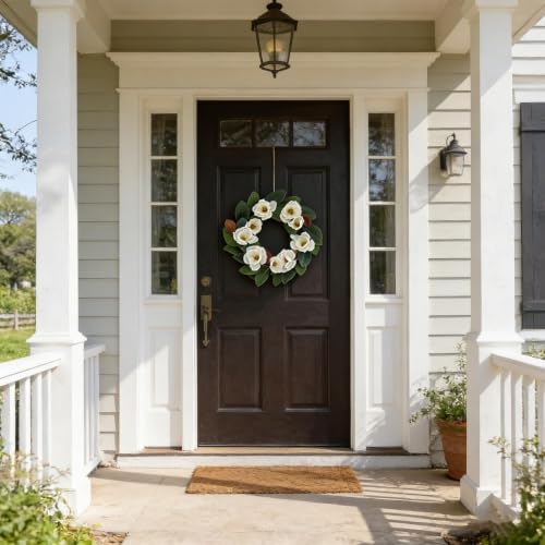 All Seasons Wreath for Front Door w/Silk Cream Magnolia, 20-22 Inch Year Round Outdoor Spring Summer Wreath Farmhouse Indoor Decor, Flower Wreath for Wedding Home Wall Window Porch, White - Image 4