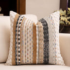 Boho Chenille Tufted Throw Pillow Covers 18x18 Inch Set of 2 Farmhouse Brown Woven Striped Decorative Pillowcases for Couch Sofa Bed - Image 4