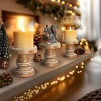Small Candle Holder for Pillar Candle Set of 3, Farmhouse Wood Candle Holder, Rustic Wooden Candle Stand, Vintage Candle Stand Decorative for Living Room, Table Centerpiece, Washed Brown - Image 4