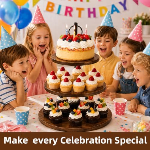 Wooden Cupcake Stand 2 Pack, Large Cupcake Tower Stand for 50 Cupcakes, 3 Tiered Wooden Serving Trays Stand, Soporte Para Cupcakes, Dessert Table Display - Image 5