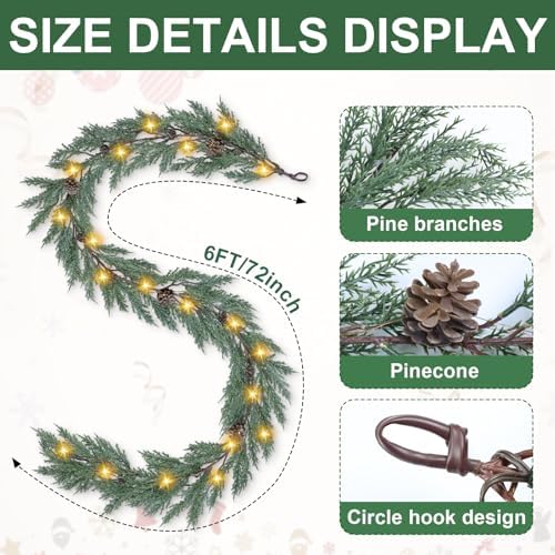 Artgar Christmas Cedar Garland, 6 Ft Prelit Christmas Garland - Image 2