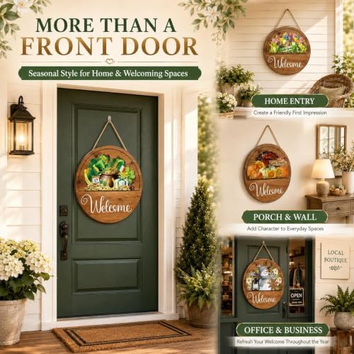 Interchangeable Seasonal Welcome Door Sign for Front 16 Pcs Wooden Hanging - Image 5