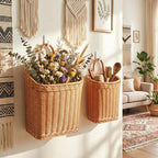 MIPON 2 Pack Handmade Woven Hanging Waterproof Plastic Rattan Wicker Basket - Image 5