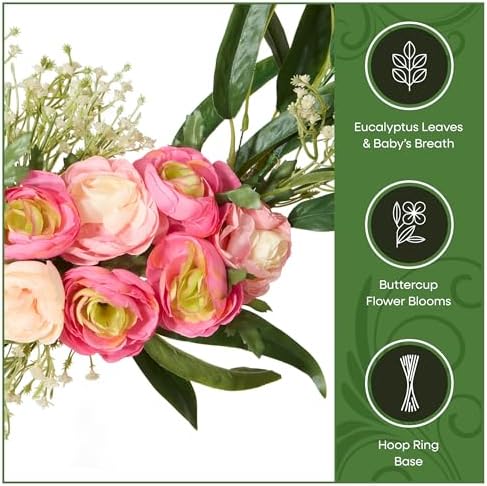 National Tree Company 16 inch Artificial Eucalyptus and Buttercups Spring Wreath, Realistic Floral Decoration for Front Door or Indoor Décor - Image 7