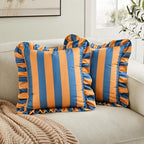vctops Ruffle Square Throw Pillow Covers Boho Pink and Red Striped Decorative Pillowcases Set of 2, Soft Velvet Accent Cushion Cover Cases for Sofa Bed Living Room Decor (Yellow Blue,18"x18") - Image 2