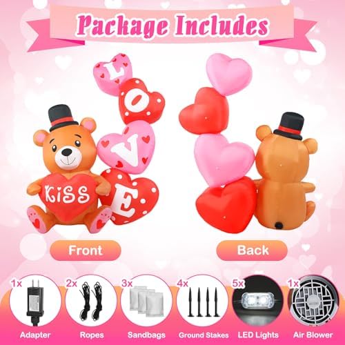 5FT Valentine’s Day Inflatable Decorations Bear with Love Letters Outdoor Inflatables Romantic Couples Anniversary Wedding Holiday Party Valentines Blow Ups for Outside Yard Lawn Decor - Image 4