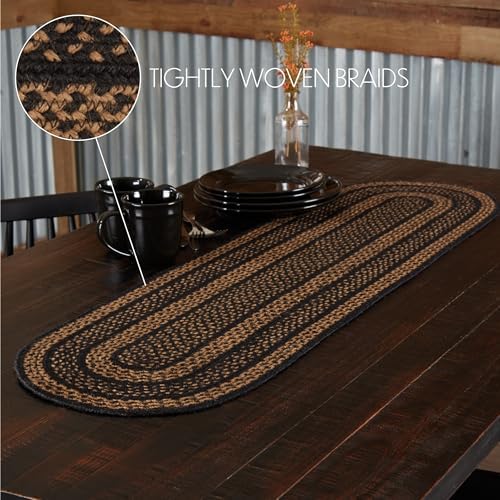 VHC Brands Farmhouse Primitive Jute Black Striped Oval Table Runner Decor 13"x48" - Image 4