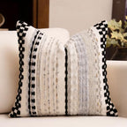 Boho Chenille Tufted Throw Pillow Covers 18x18 Inch Set of 2 Farmhouse Black Woven Striped Decorative Pillowcases for Couch Sofa Bed - Image 4