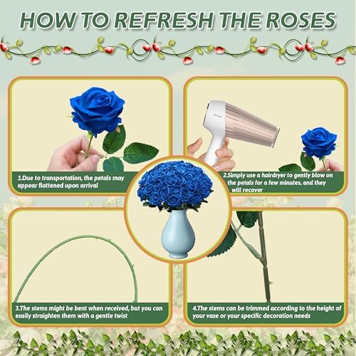 50 PCS Fake Blue Roses, Artificial Blue Flowers, Realistic Silk Faux Roses - Image 5