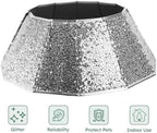 HarcoHome Dazzling Christmas Tree Collar - 26" Sequined Stand Base Cover, Foldable Ring & Handmade Skirt for Xmas Tree Decoration (Silver, Diamond) - Image 2