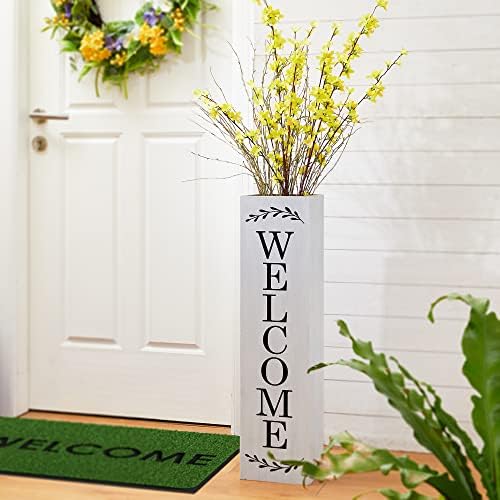 Glitzhome 30"H Wooden WELCOME Porch Sign, Double Sided Natural Welcome Rustic Porch Sign for Front Porch Decor Solid White by Glitzhome