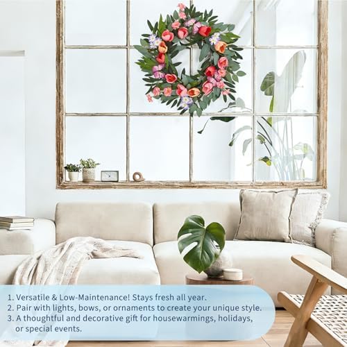 Garvee Spring Wreaths for Front Door, 20 Inch Tulip Wreath - Image 3