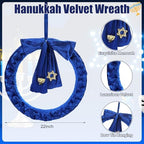 Daifunli 22 Inch Hanukkah Velvet Wreath with Bow Blue Door Decoration - Image 3