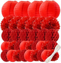 WOLHOWLTD Red Paper Decoration Set - 34 Pcs Paper Lanterns, Pompoms, Honeycomb for Wedding, Valentine's,School Day,Bridal Shower,Birthday Party,Home Garden Decoration(red) by Unknown
