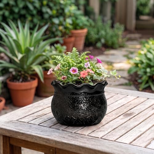 Ceramic Flower Pots 6 Inch, Unique Planter with Drainage, Black - Image 4