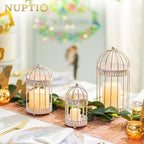 NUPTIO Decorative Candle Lanterns White, Distressed White Metal Bird Cage - Image 3