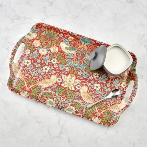 Pimpernel Morris & Co Strawberry Thief Red Large Handled Tray | Serving Tray for Lunch, Coffee, or Breakfast | Made of Melamine for Indoor and Outdoor use | Measures 18.9" x 11.6" | Dishwasher Safe - Image 2