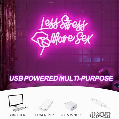 Less Stress More Sex Neon Sign, LED Neon Wall Art for Bar Bedroom Man Cave - Image 6