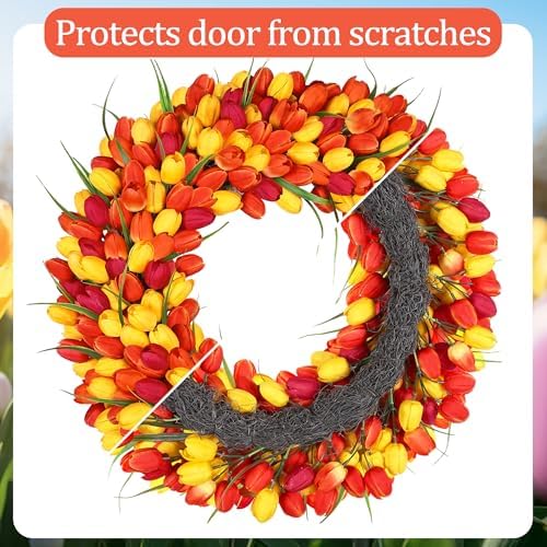 Realistic Tulip Wreaths for Front Door Floral Door Wreath for Spring Summer Fall Decor for Outdoor Indoor Window Wall Front Porch Farmhouse Home Easter Thanksgiving 22" Red Orange Yellow - Image 3